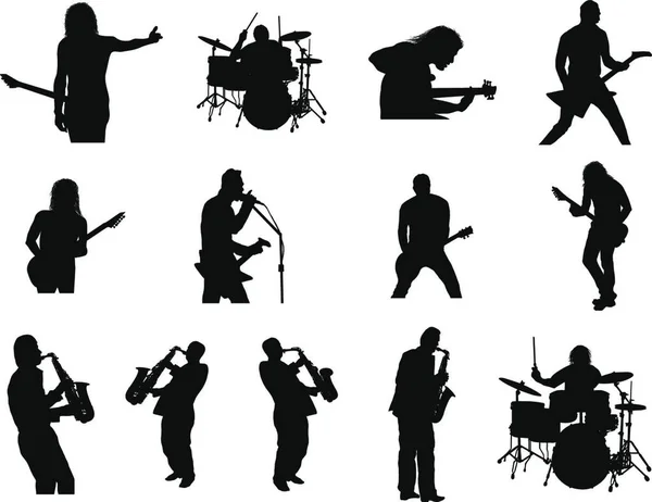 Collection Different Rock Jazz Silhouettes Vector Illustration — Stock Vector