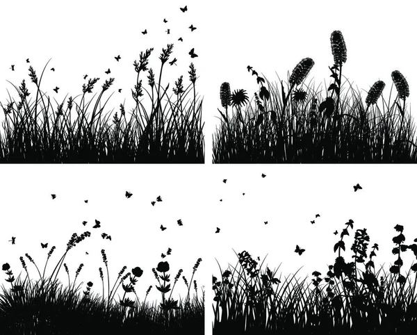 4つのベクトル草のシルエットの背景のセット ストックベクター