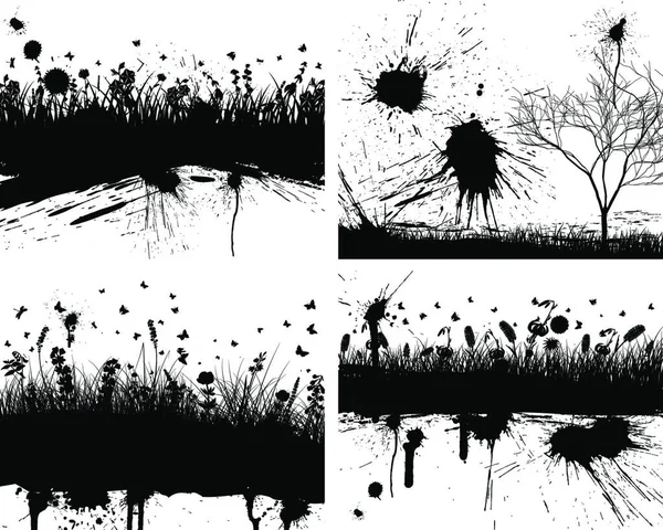 Abstrakt Grunge Bakgrund Med Gräs Och Blommor Vektor Illustration — Stock vektor