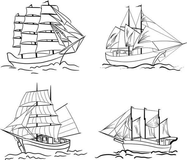 Set Von Skizze Segelschiff Vektorillustration — Stockvektor