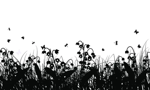 蝶と草原の背景 すべてのオブジェクトは分離されます 透明感のないベクトルイラスト Eps — ストックベクタ