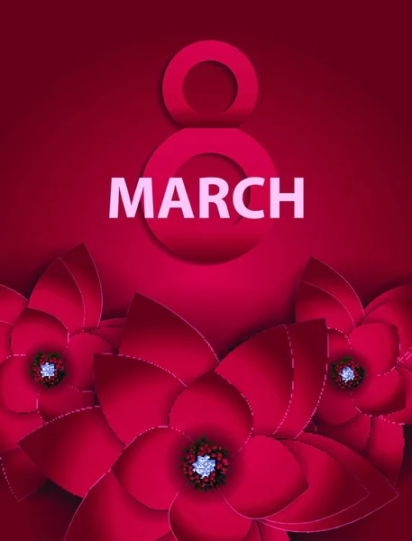 Affiche Journée Internationale Des Femmes Heureuses Mars Carte Vœux Floral — Image vectorielle