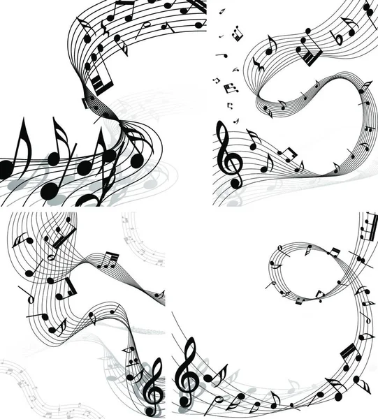 Set Personal Notas Musicales Cuatro Imágenes Ilustración Vectorial — Vector de stock