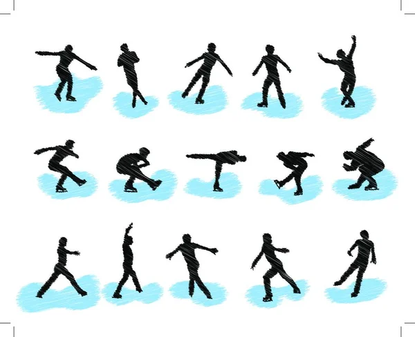 Set Figure Skating Grunge Silhouettes Fully Editable Eps Vector Illustration — Stockvektor