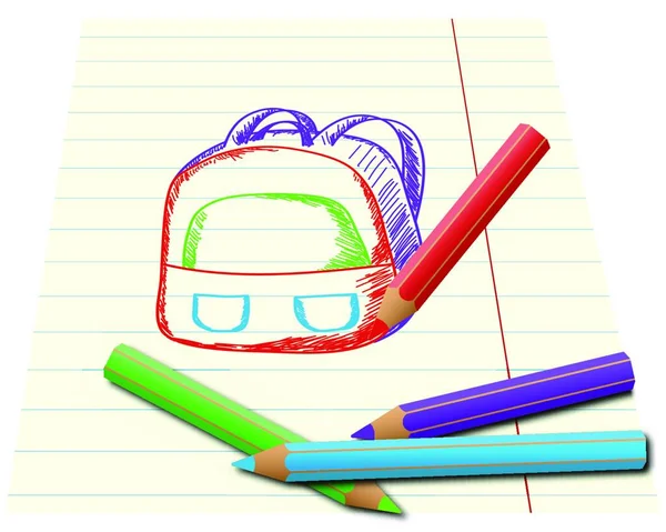 Цветные Pnecils Рисовать Школьный Рюкзак Подкладке Бумаги — стоковый вектор