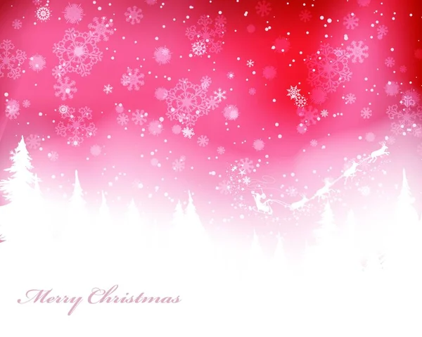 Elegante Weihnachtsgrußkarte Mit Wintertannenwald Schneesturm Und Weihnachtsmann Mit Hirschen Roter — Stockvektor