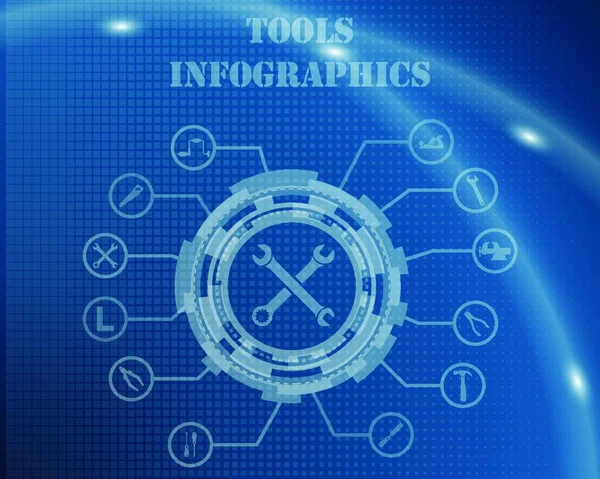 ツールテクニカルギアサイン ライン アイコンからのインフォグラフィックテンプレート ライトラインとそれにフラッシュで青のチェックされた背景に透明性を持つエレガントなデザイン ベクターイラスト — ストックベクタ