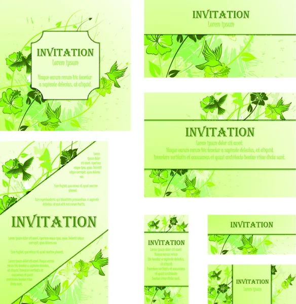 Einladungskarten Verschiedenen Größen Und Formaten Elegantes Frühlingsdesign Mit Blumen Schmetterlingen — Stockvektor