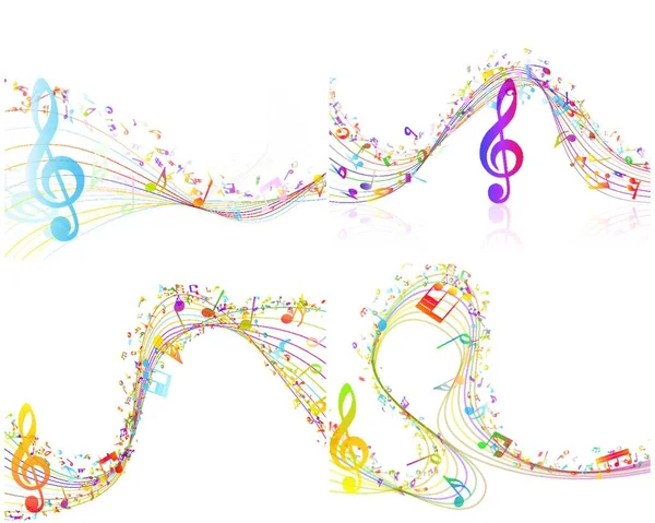 Set Musical Design Elements Music Staff Treble Clef Notes Multicolor — стоковий вектор