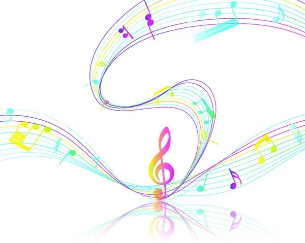 Multicolor Musical Design Music Staff Elements Treble Clef Notes Copy — Stock Vector