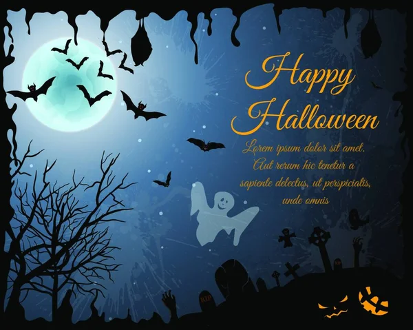 Feliz Tarjeta Felicitación Halloween Diseño Elegante Con Murciélagos Espeluznante Tumba — Archivo Imágenes Vectoriales