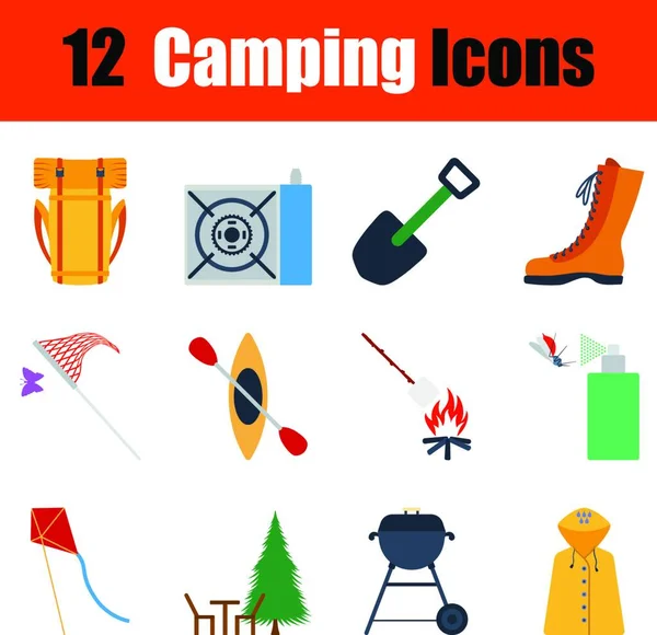 Flat Design Camping Icon Set Colors Vector Illustration — Stock Vector