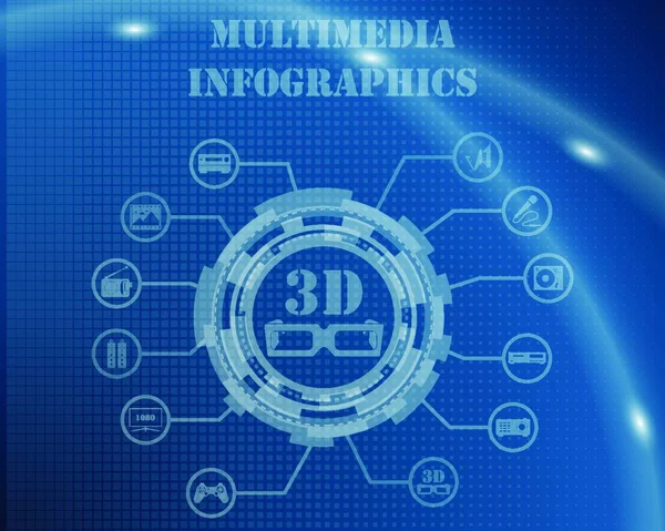 Multimedia Infographic Template Technological Gear Sign Lines Icons Elegant Design — Stock Vector