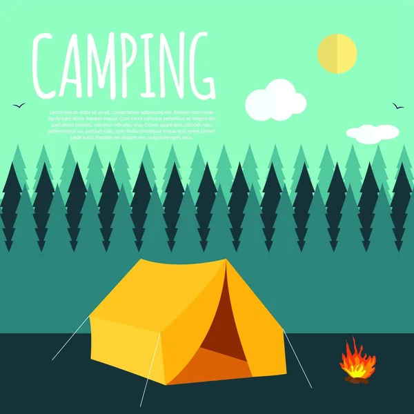 Summer Camping Nature Background Μοντέρνο Επίπεδο Στυλ Δείγμα Κειμένου Τουριστική — Διανυσματικό Αρχείο