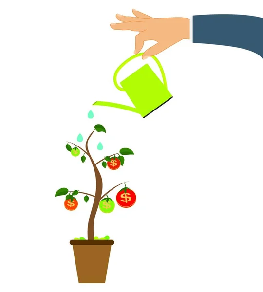 Gekleurde Money Tree Afhankelijkheid Van Financiële Groei Flat Concept Vector — Stockvector