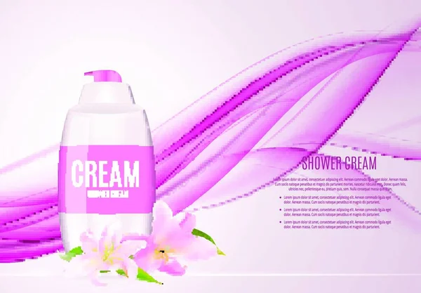 Design Cosmetics Product Template Ads Magazine Background Shower Cream Realistic — Stock Vector
