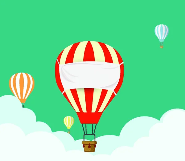 Επίπεδη Σχεδίαση Αερόστατο Στον Ουρανό Φόντο Σύννεφο — Διανυσματικό Αρχείο