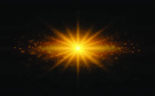 Golden Glow Lichteffekt Der Stern Funkelte Vektorillustration — Stockvektor