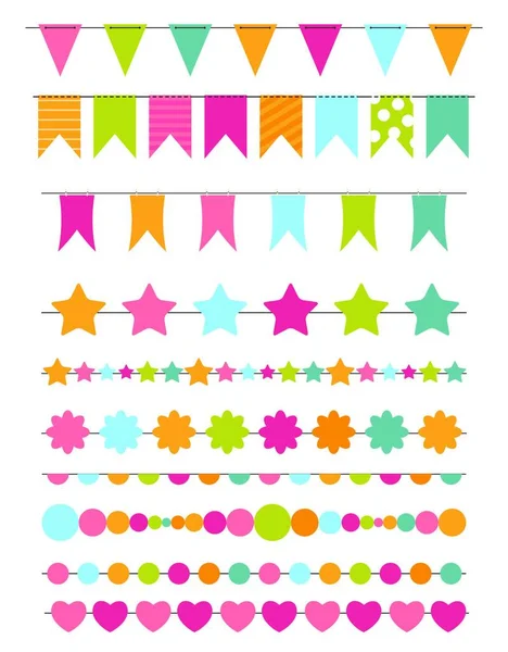 Party Flags Buntings Brushes Creating Party Invitation Card Vector Illustration — Stock Vector