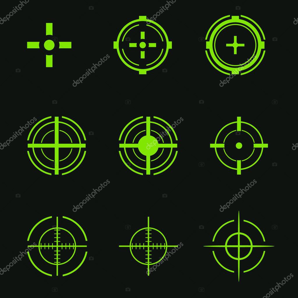Sniper sight, symbol. Crosshair, target set of icons.