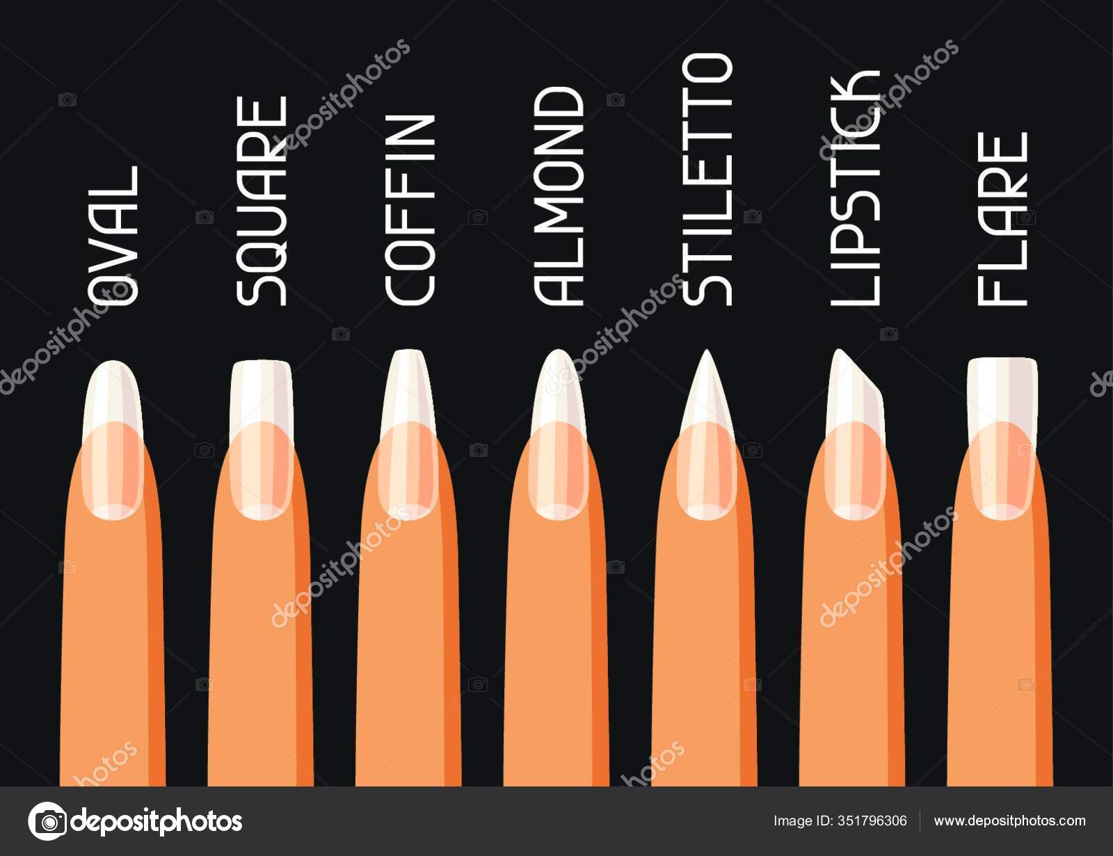 Acrylic Nail Shapes Set Various Types Manicure Acrylic Nail Shapes