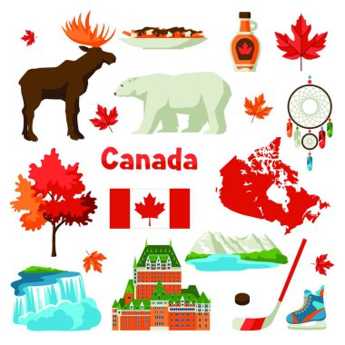Canada icons set. Canadian traditional symbols and attractions.. Canada icons set. clipart
