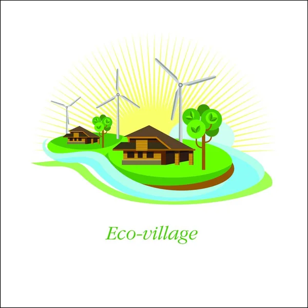 Logo Éco Village Eco Maison Style Marque Entreprise — Image vectorielle