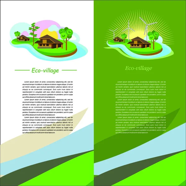 Ensemble Affiches Vectorielles Avec Logo Des Éco Villages Eco House — Image vectorielle