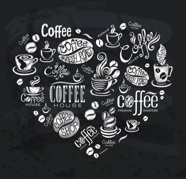 Kahve Etiketleri Tahtadaki Tasarım Ögeleri — Stok Vektör