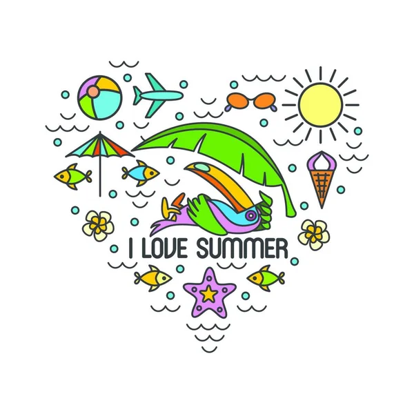 夏のビーチのインフォグラフィック Tシャツに印刷する記号と要素のセット — ストックベクタ