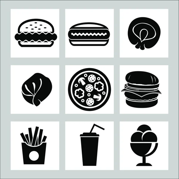 Icone Fast Food Simboli Vettoriali — Vettoriale Stock