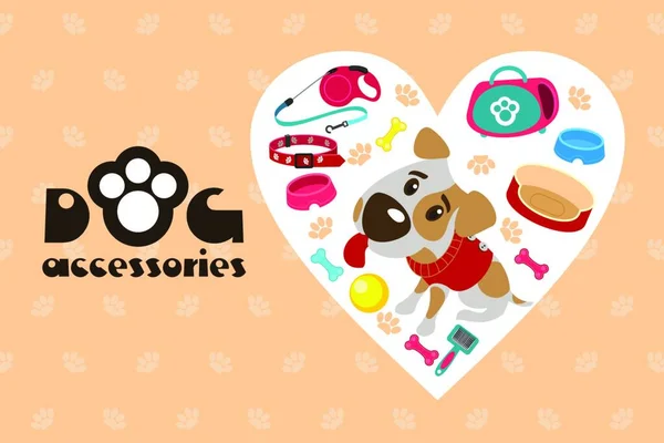 Collezione Accessori Cani Disposti Forma Cuore Illustrazione Vettoriale Prodotti Cani — Vettoriale Stock