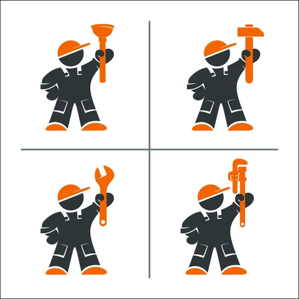 Plumber Worker Mechanic Builder Vector Logos Marks Profession — Stock Vector