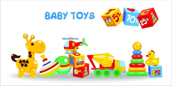 Speelgoed Grote Set Vector Illustratie Inclusief Blokjes Giraffe Mixer Bal — Stockvector
