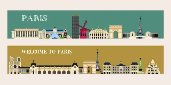 Достопримечательности Парижа Векторная Иллюстрация Добро Пожаловать Париж — стоковый вектор