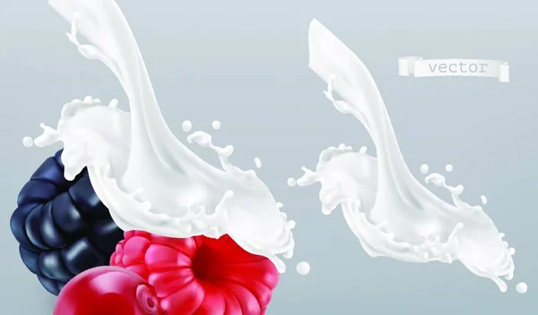 Joghurt Milch Mit Beeren Bespritzen Vektor — Stockvektor