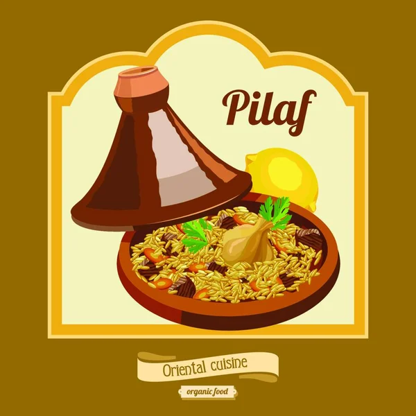 Pilaf Tagine Culinária Oriental Ilustração Vetorial Para Café Restaurantes Cafés — Vetor de Stock