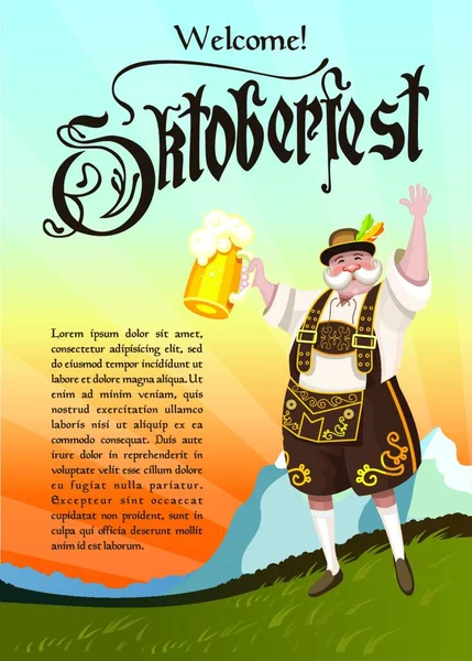 Oktoberfest Allegro Paesaggio Bavarese Sullo Sfondo Costume Nazionale Con Una — Vettoriale Stock