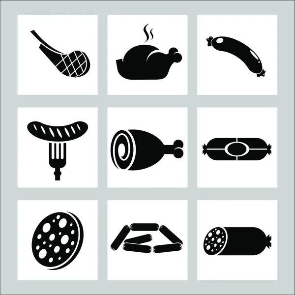 Products Meat Assortment Vector Icons — Stock Vector