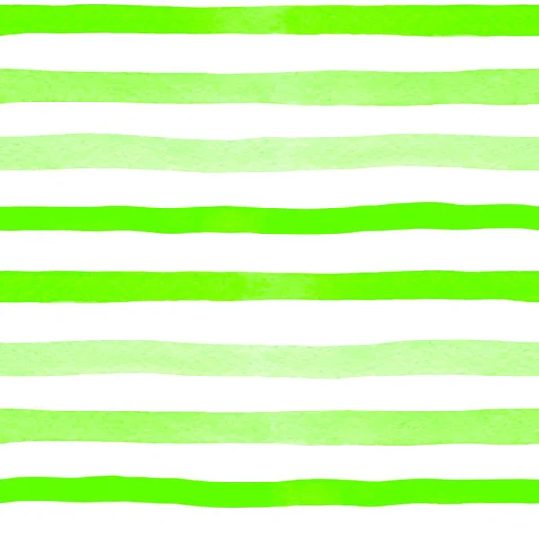 水彩斑斓的条纹无缝图案 白色背景上有明亮的绿线 手绘矢量图解 — 图库矢量图片