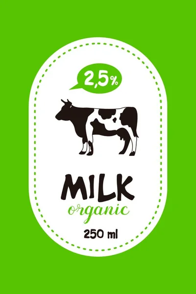 Leite Com Rótulo Vetorial Vaca Produtos Lácteos Biológicos — Vetor de Stock