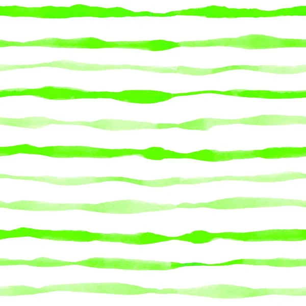 Zelená Pruhovaná Akvarel Bezešvný Vzor Vlnitými Liniemi Ručně Kreslené Vektorové — Stockový vektor