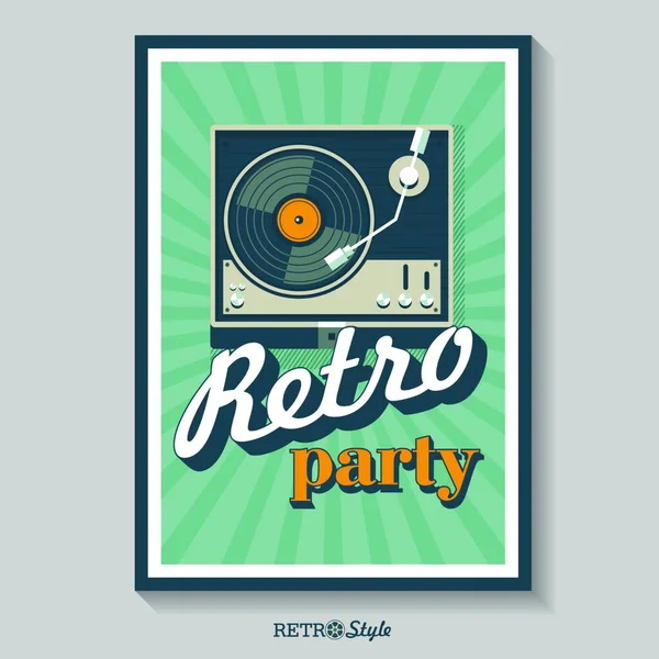 Retro Music Poster Player Vinyl Records Vector Illustration — Stock Vector