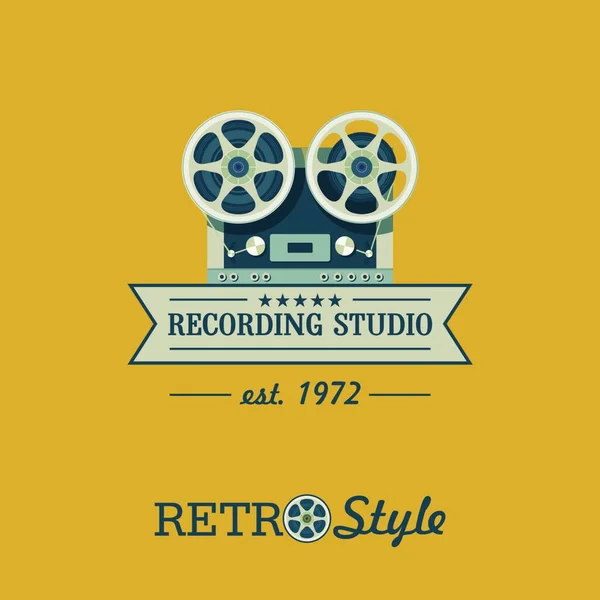 Reel Reel Tape Recorder Logotipo Del Vector Emblema Estilo Retro — Vector de stock