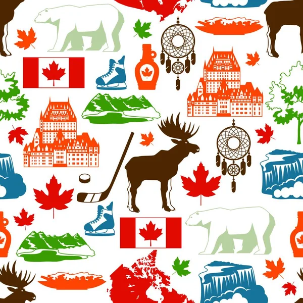 Kanada Nahtloses Muster Kanadische Traditionelle Symbole Und Attraktionen Kanada Nahtloses — Stockvektor