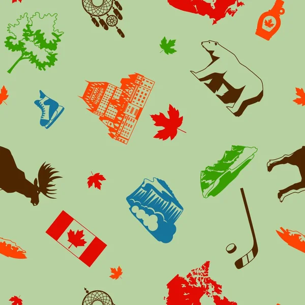 カナダのシームレスなパターン カナダの伝統的なシンボルとアトラクション カナダのシームレスなパターン — ストックベクタ