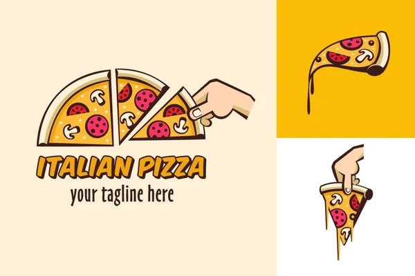 Italská Pizza Vektorová Loga Karikatuře Stylu — Stockový vektor