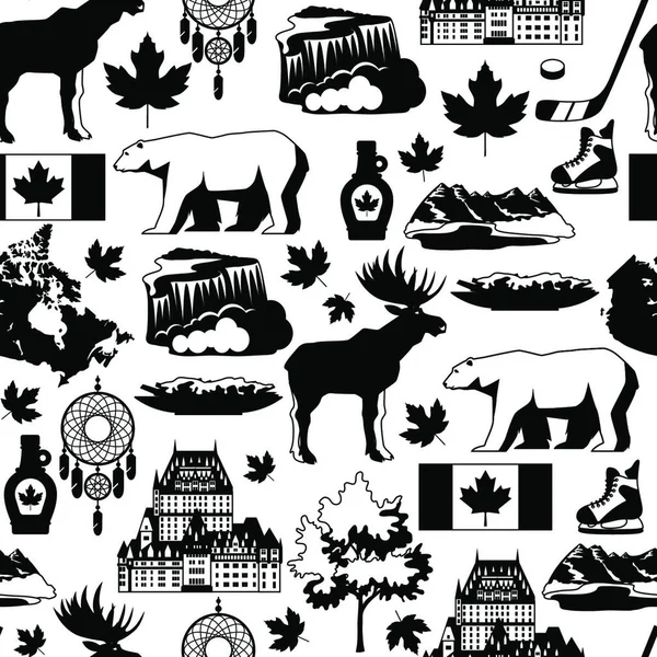 Kanada Nahtloses Muster Kanadische Traditionelle Symbole Und Attraktionen Kanada Nahtloses — Stockvektor