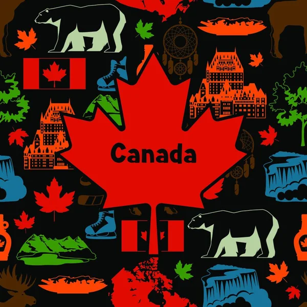 Canadá Design Fundo Canadiano Símbolos Tradicionais Atrações Canadá Design Fundo — Vetor de Stock