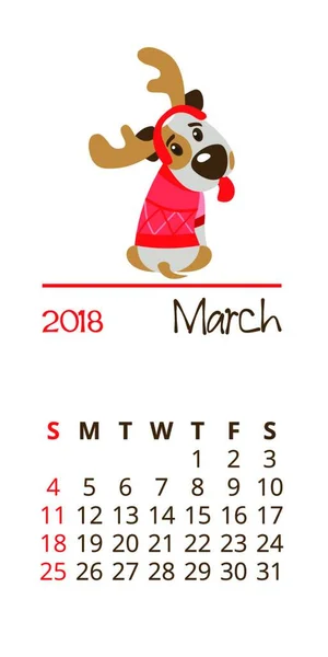 Calendario Nuovo 2018 Simbolo Dell Anno Del Cane Cane Divertente — Vettoriale Stock